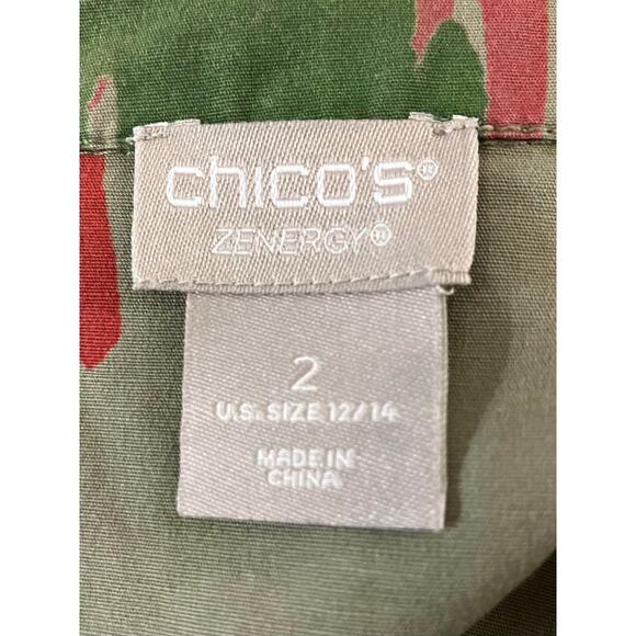 Chico's Zenergy Women's Green Abstract Full Zip Roll Slv Pocket Jacket SZ 2 US L - Picture 7 of 10